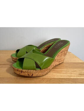 Franco Sarto Shoes Lime Green Wedges Leather Size 7-1/2 Heels 3-3/4"